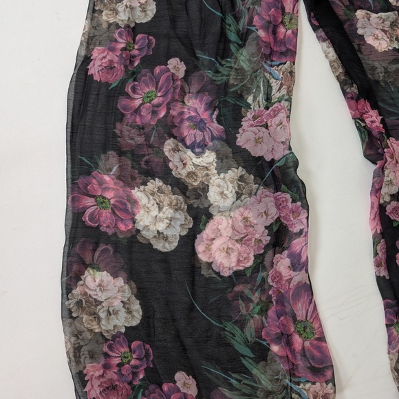 Sheer Floral Wide Leg Pants Transparent Belted Capris Flowers Moody - Picture 3 of 6